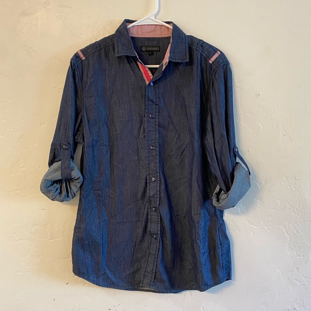 Smash Dark Chambray Snap Button Down Shirt Small